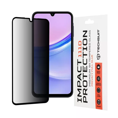 Techsuit - 111D Privacy betekintésgátló üvegfólia - Samsung Galaxy A15 - Fekete