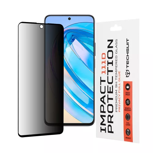 Techsuit - 111D Privacy betekintésgátló üvegfólia - Honor X8a / X8 4G - Fekete