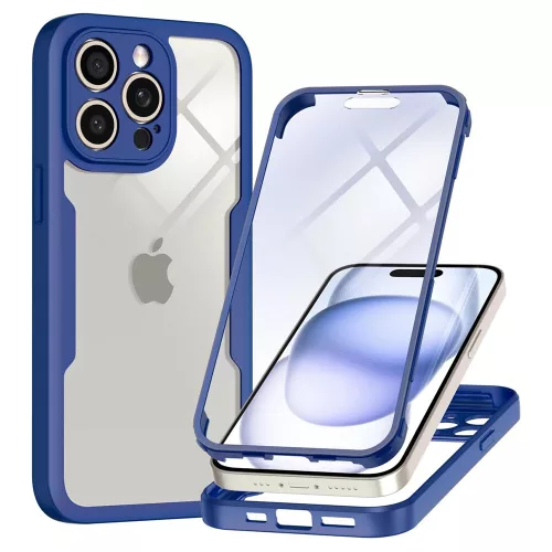 Techsuit - ColorVerse 360 tok kijelzővédővel - iPhone 15 Pro - Kék