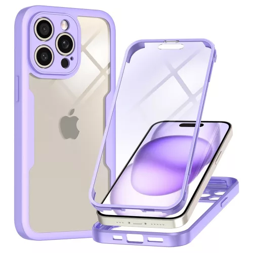Techsuit - ColorVerse 360 tok kijelzővédővel - iPhone 15 Pro Max - Lila