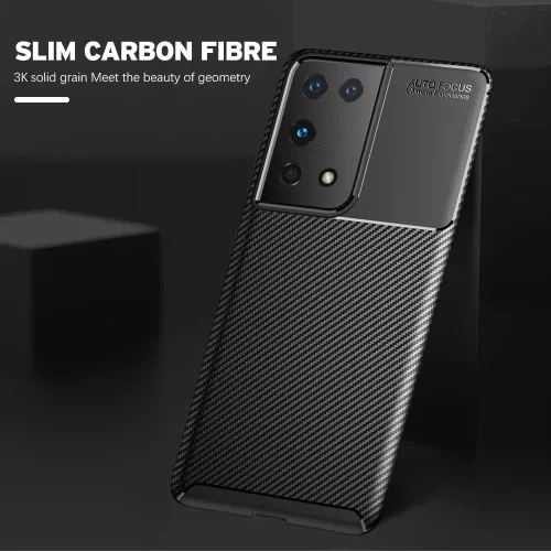 Techsuit - CarbonFiber szilikon tok - Samsung Galaxy S21 Ultra 5G - Fekete