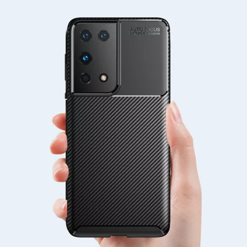 Techsuit - CarbonFiber szilikon tok - Samsung Galaxy S21 Ultra 5G - Fekete
