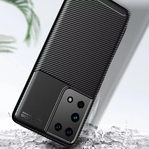 Techsuit - CarbonFiber szilikon tok - Samsung Galaxy S21 Ultra 5G - Fekete