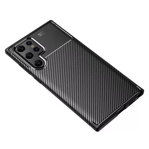 Techsuit - CarbonFiber szilikon tok - Samsung Galaxy S22 Ultra 5G - Fekete