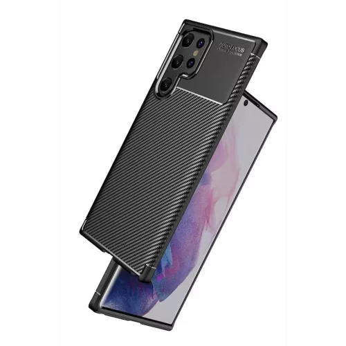 Techsuit - CarbonFiber szilikon tok - Samsung Galaxy S22 Ultra 5G - Fekete