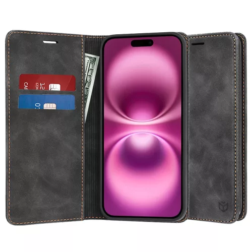 Techsuit - Confy Cover kinyitható tok - iPhone 16 Plus - Fekete