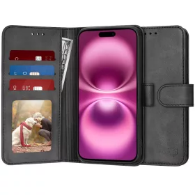   Techsuit - Diary Book kinyitható tok - iPhone 16 Plus - Fekete