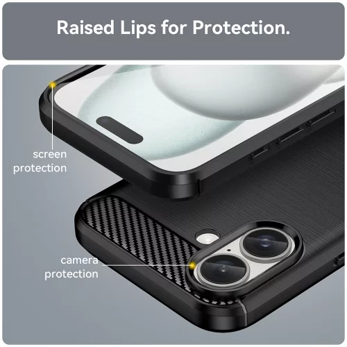 Techsuit - Carbon szilikon tok - iPhone 16 Plus - Fekete