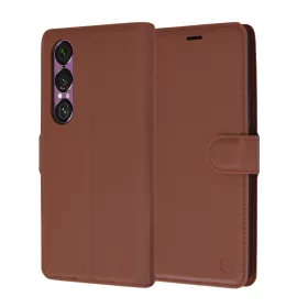   Techsuit - Leather Folio kinyitható tok - Sony Xperia 1 VI - Barna