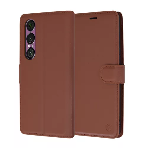 Techsuit - Leather Folio kinyitható tok - Sony Xperia 1 VI - Barna