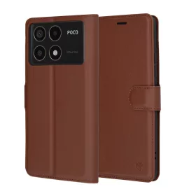   Techsuit - Leather Folio kinyitható tok - Xiaomi Poco F6 Pro - Barna