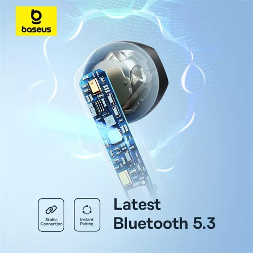 Baseus - Vezeték nélküli fülhallgató Bowie E16 (A00061900313-01) - Bluetooth 5.3, Valódi vezeték nélküli, Érintésvezérlés, Vízálló - Kék