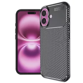  Techsuit - CarbonFiber szilikon tok - iPhone 16 Plus - Fekete