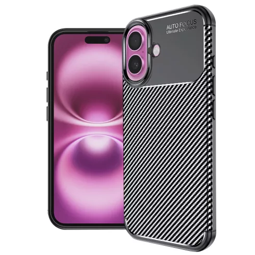 Techsuit - CarbonFiber szilikon tok - iPhone 16 Plus - Fekete