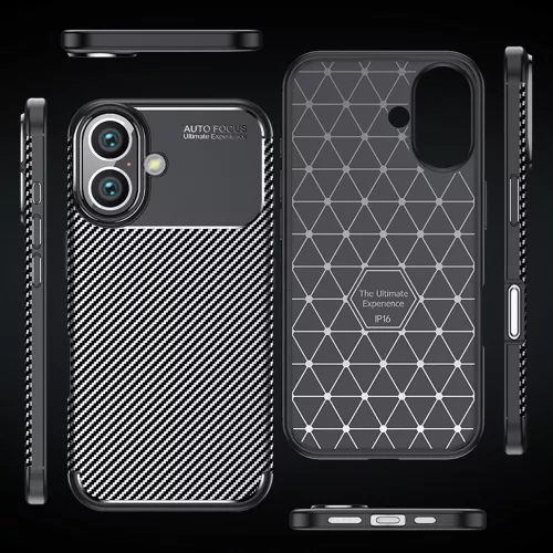 Techsuit - CarbonFiber szilikon tok - iPhone 16 Plus - Fekete