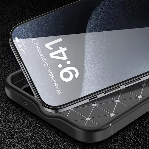 Techsuit - CarbonFiber szilikon tok - iPhone 16 Plus - Fekete