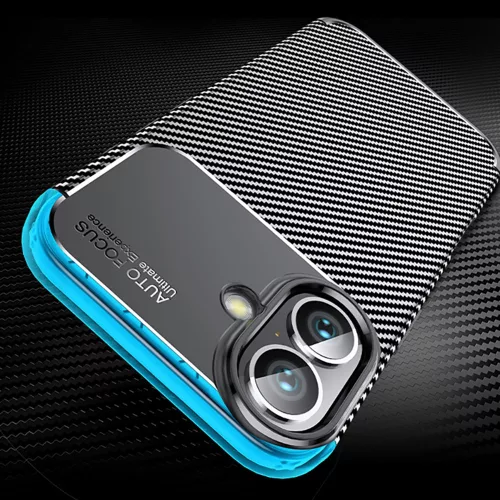 Techsuit - CarbonFiber szilikon tok - iPhone 16 Plus - Fekete