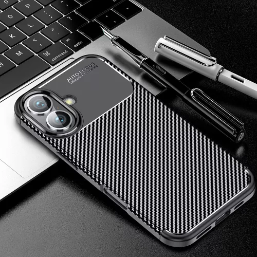 Techsuit - CarbonFiber szilikon tok - iPhone 16 Plus - Fekete