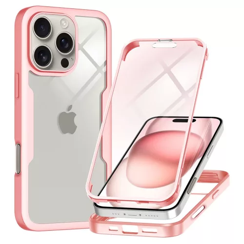 Techsuit - ColorVerse 360 tok kijelzővédővel - iPhone 16 Pro - Rózsaszín