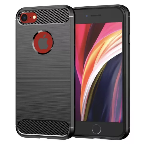 TechSuit - Carbon szilikon tok - iPhone SE 2, SE 2020 / iPhone SE 3, SE 2022 - Fekete