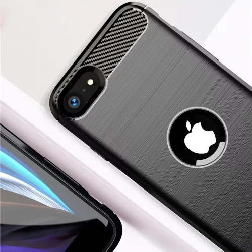 TechSuit - Carbon szilikon tok - iPhone SE 2, SE 2020 / iPhone SE 3, SE 2022 - Fekete