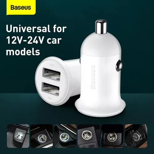 Baseus - Car Charger Grain (CCALL-ML02) - Dual USB, LED Backlight, 5V, 3.1A - White