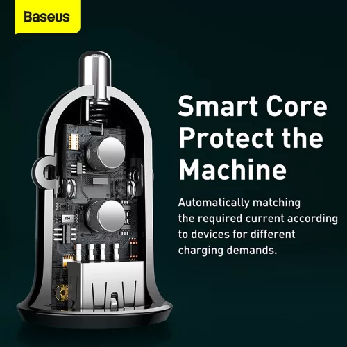 Baseus - Car Charger Grain (CCALL-ML02) - Dual USB, LED Backlight, 5V, 3.1A - White