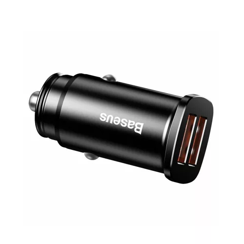 Baseus - Car Charger Square Metal Series (CCALL-DS01) - 2x USB, Quick Charge 3.0, SCP, AFC, 30W - Black