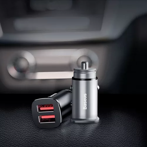 Baseus - Car Charger Square Metal Series (CCALL-DS01) - 2x USB, Quick Charge 3.0, SCP, AFC, 30W - Black