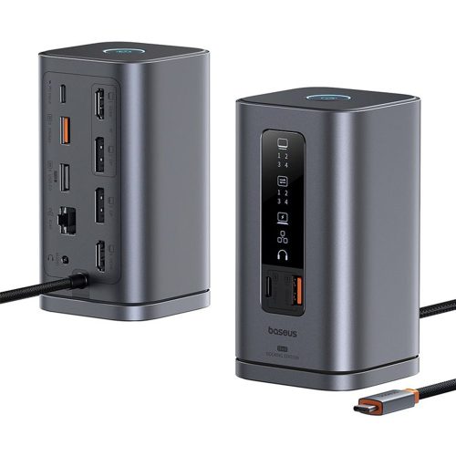 Baseus - Docking Station Spacemate 11in1 (B00568101813-00) - USB-C to 2xHDMI, 2xDP, 3xUSB, 2xUSB-C, RJ45, Jack - Space Grey