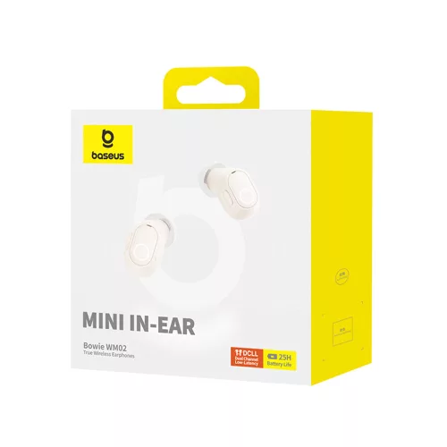 Baseus - Bowie WM02 vezeték nélküli fülhallgató (NGTW370202) - Bluetooth 5.3, TWS, fülbe helyezhető, mikrofonnal - krémfehér