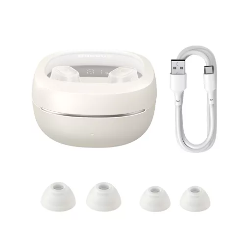 Baseus - Vezeték nélküli fülhallgató WM02+ (NGTW370302) - Valódi vezeték nélküli sztereó, Bluetooth V5.3, okoskijelző - krémfehér