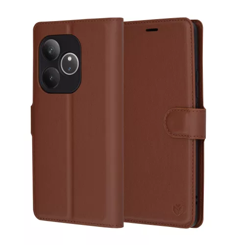 Techsuit - Leather Folio kinyitható tok - Realme  GT 6 / GT 6T - Barna