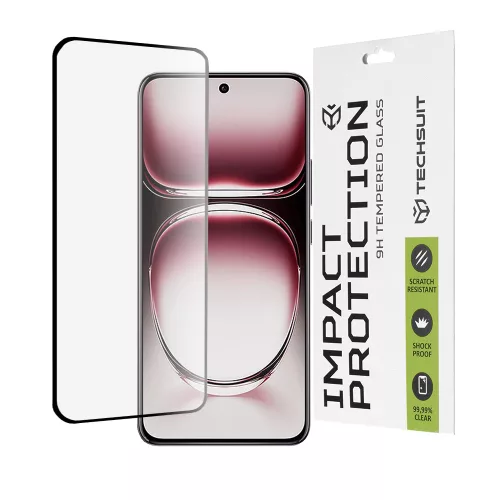 Techsuit - 111D Full Cover / Full Glue üvegfólia / 3D kerekített szélű kijelzőhöz - Oppo Reno12 Pro - Fekete széllel