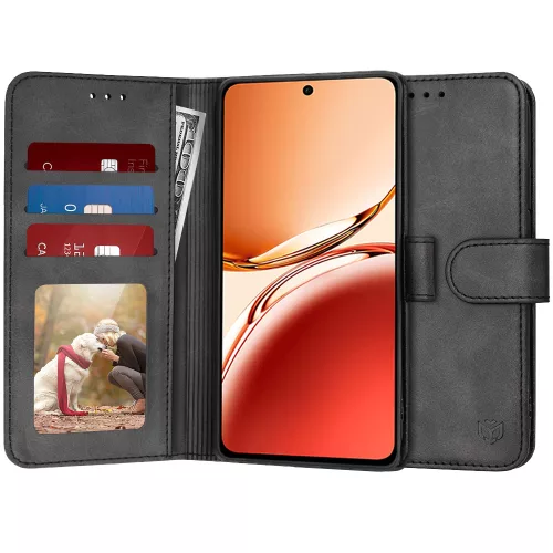 Techsuit - Diary Book kinyitható tok - Oppo Reno12 F 4G / Reno12 F 5G / Reno12 FS 4G / Reno12 FS 5G - Fekete