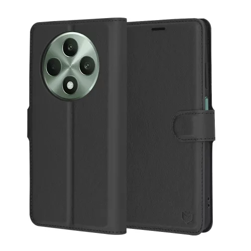 Techsuit - Leather Folio kinyitható tok - Oppo Reno12 F 4G / Reno12 F 5G / Reno12 FS 4G / Reno12 FS 5G - Fekete