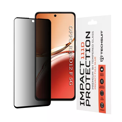 Techsuit - 111D Privacy betekintésgátló üvegfólia - Oppo Reno12 F 4G / Reno12 F 5G / Reno12 FS 4G / Reno12 FS 5G - Fekete