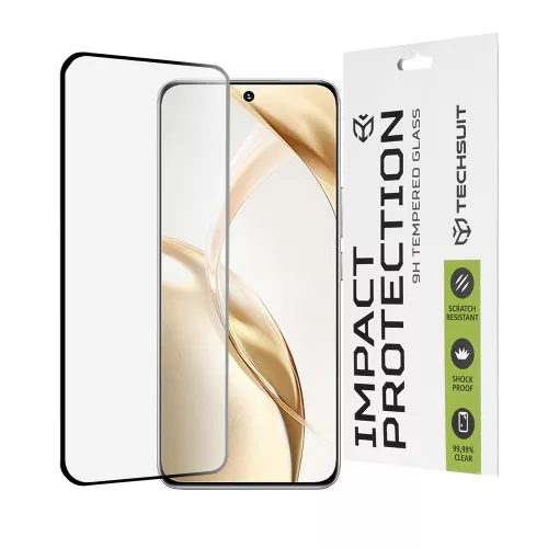Techsuit - 111D Full Cover / Full Glue üvegfólia / 3D kerekített szélű kijelzőhöz - Honor 200 - Fekete széllel