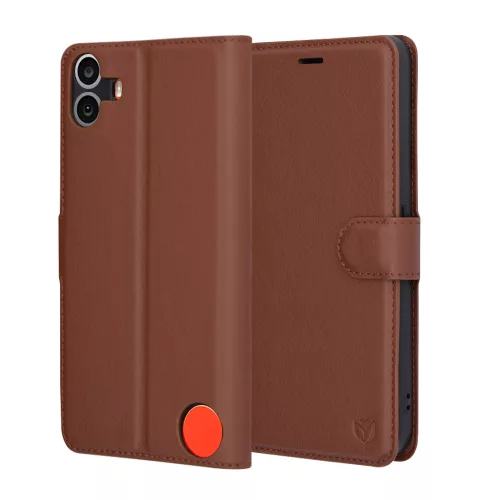 Techsuit - Leather Folio kinyitható tok - Nothing CMF Phone 1 - Barna
