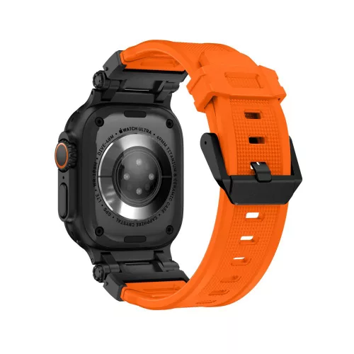 Techsuit - Watchband (W064) - Apple Watch 1/2/3/4/5/6/7/8/9/10/11/SE/SE 2/SE 3/Ultra/2/3 (42/44/45/46/49mm) - Black Orange