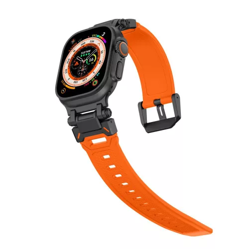 Techsuit - Watchband (W064) - Apple Watch 1/2/3/4/5/6/7/8/9/10/11/SE/SE 2/SE 3/Ultra/2/3 (42/44/45/46/49mm) - Black Orange