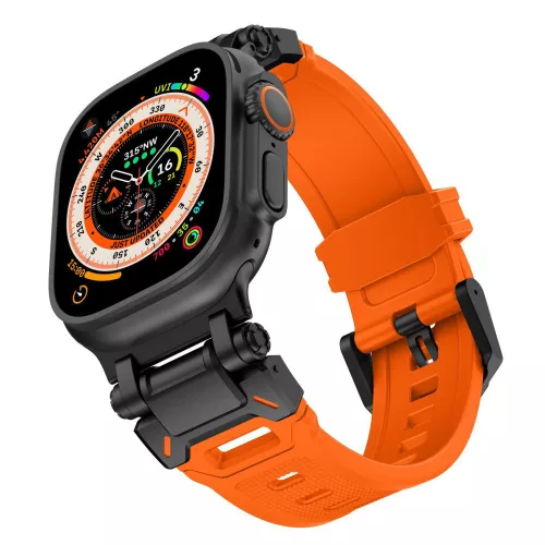 Techsuit - Watchband (W064) - Apple Watch 1/2/3/4/5/6/7/8/9/10/11/SE/SE 2/SE 3/Ultra/2/3 (42/44/45/46/49mm) - Black Orange