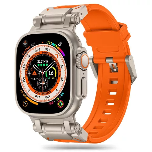 Techsuit - Watchband (W064) - Apple Watch 1/2/3/4/5/6/7/8/9/10/11/SE/SE 2/SE 3/Ultra/2/3 (42/44/45/46/49mm) - Silver Orange