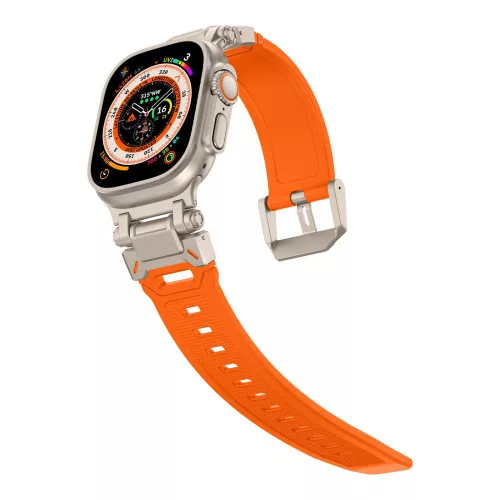 Techsuit - Watchband (W064) - Apple Watch 1/2/3/4/5/6/7/8/9/10/11/SE/SE 2/SE 3/Ultra/2/3 (42/44/45/46/49mm) - Silver Orange