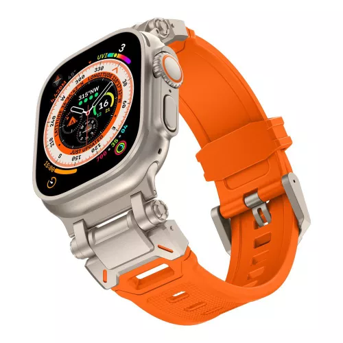 Techsuit - Watchband (W064) - Apple Watch 1/2/3/4/5/6/7/8/9/10/11/SE/SE 2/SE 3/Ultra/2/3 (42/44/45/46/49mm) - Silver Orange