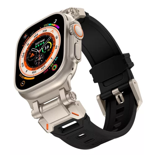 Techsuit - Watchband (W064) - Apple Watch 1/2/3/4/5/6/7/8/9/10/11/SE/SE 2/SE 3/Ultra/2/3 (42/44/45/46/49mm) - Silver Black