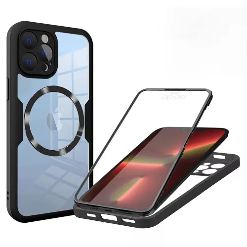 Techsuit - ColorVerse 360 MagSafe tok kijelzővédővel - iPhone 13 Pro - Fekete