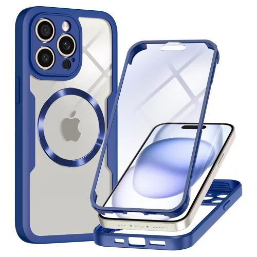 Techsuit - ColorVerse 360 MagSafe tok kijelzővédővel - iPhone 14 Pro - Kék