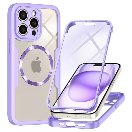 Techsuit - ColorVerse 360 MagSafe tok kijelzővédővel - iPhone 14 Pro Max - Lila