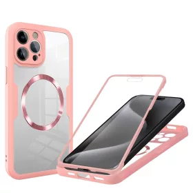   Techsuit - ColorVerse 360 MagSafe tok kijelzővédővel - iPhone 15 Pro Max - Rózsaszín